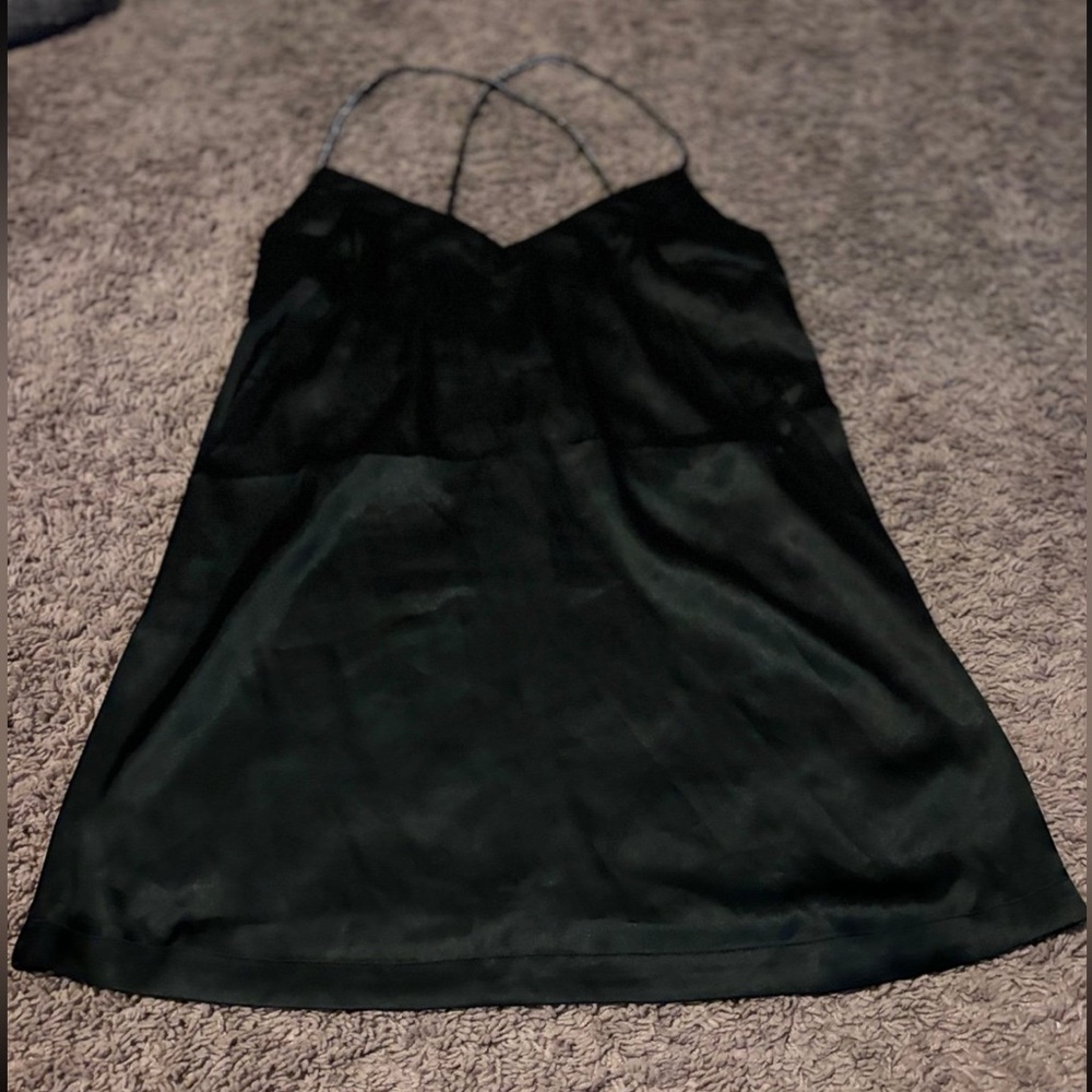 Free People slip dress Black Rhinestone Straps Satin mini dress Size Small